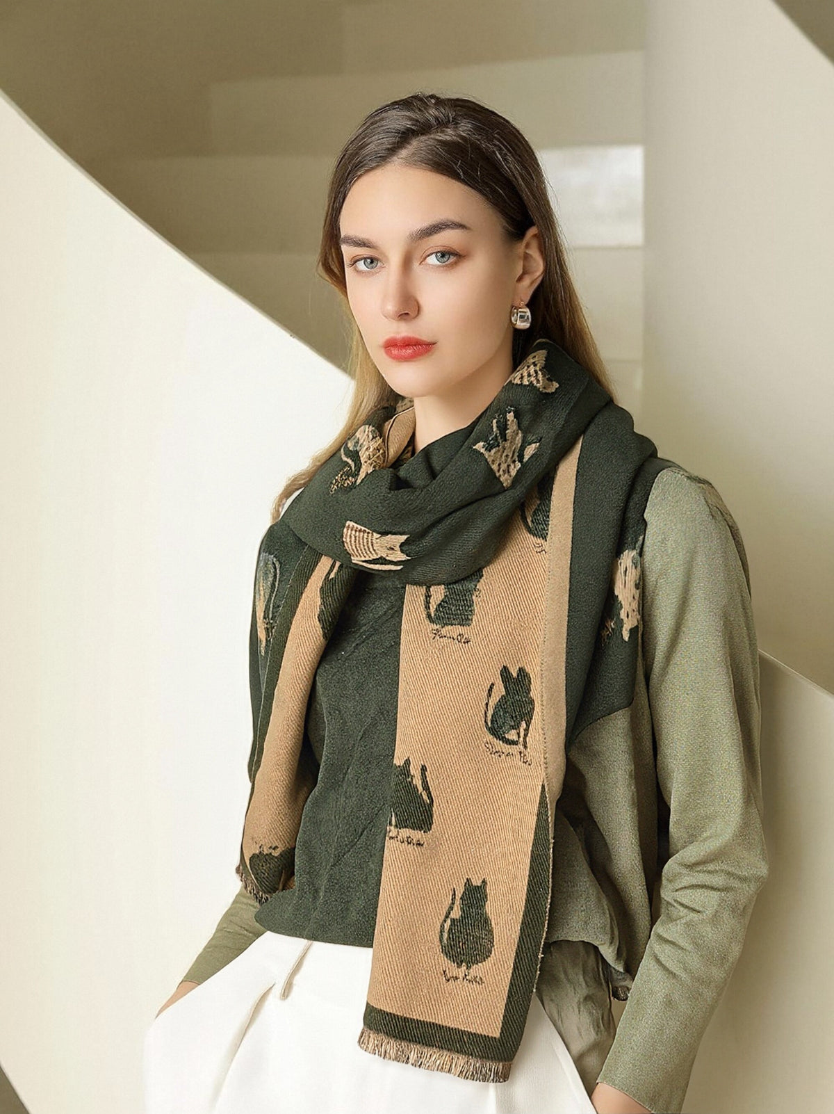 Cashmere Touch Double Face Scarf with Gift Bag – Coveri Collection Winter Fashion Accessory, 253006