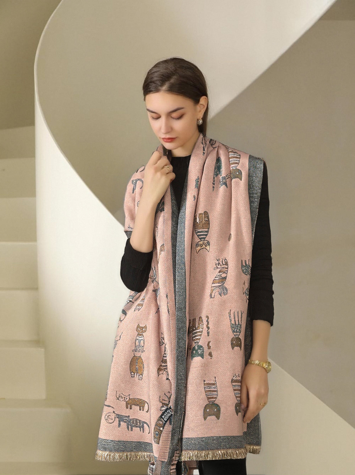 Cashmere Touch Double Face Scarf with Gift Bag – Coveri Collection Winter Fashion Accessory, 253007