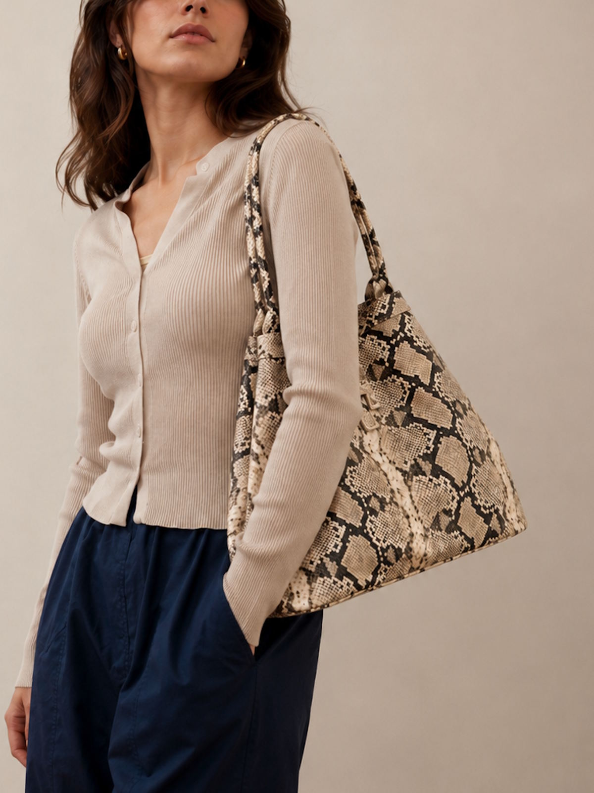 Genuine Leather Snake Print Tote Bag for Women, Large, Made in Italy, art. 112674