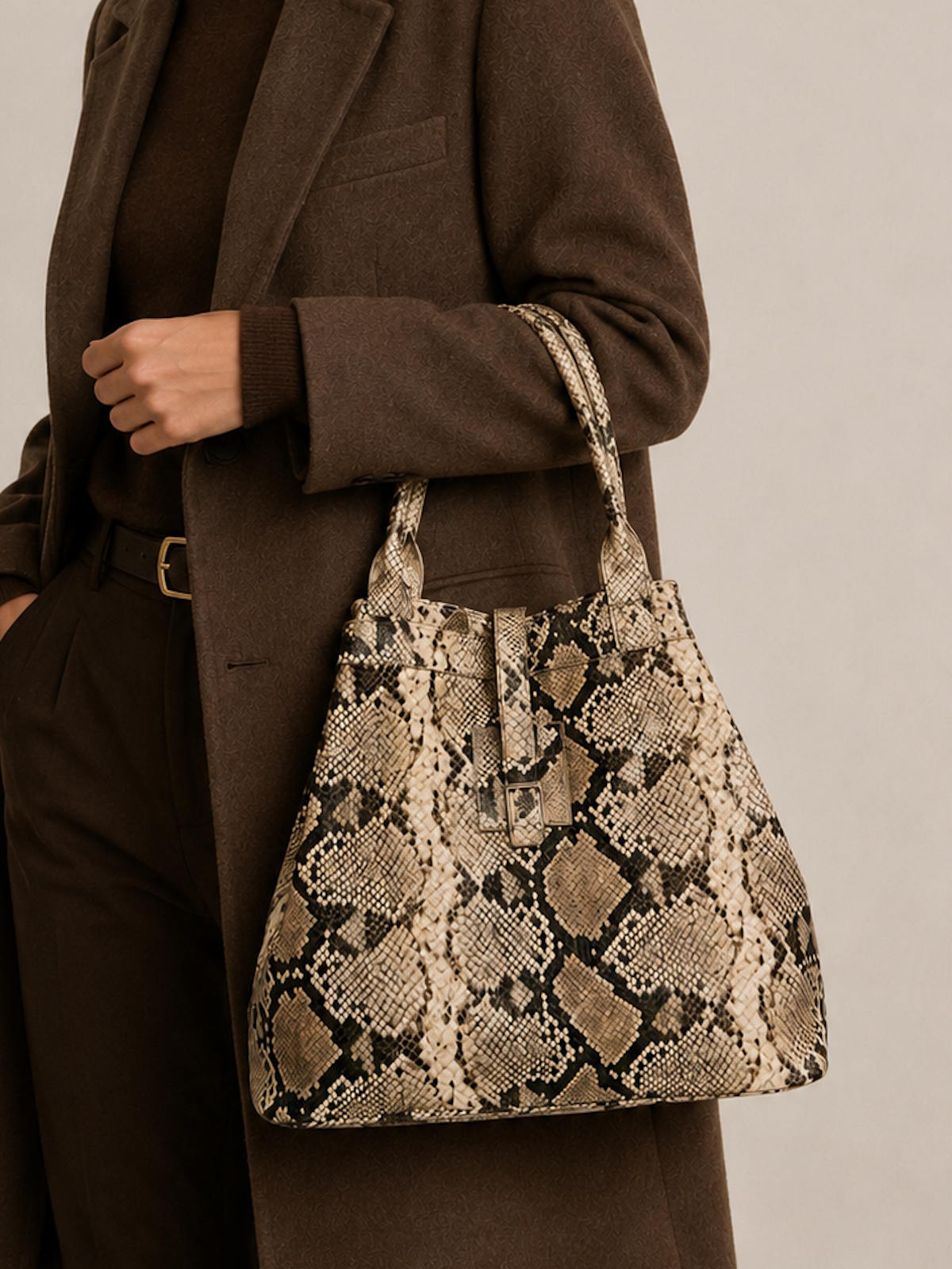 Women's Genuine Leather Snake Print Tote Bag, Medium, Made in Italy, art. 112742