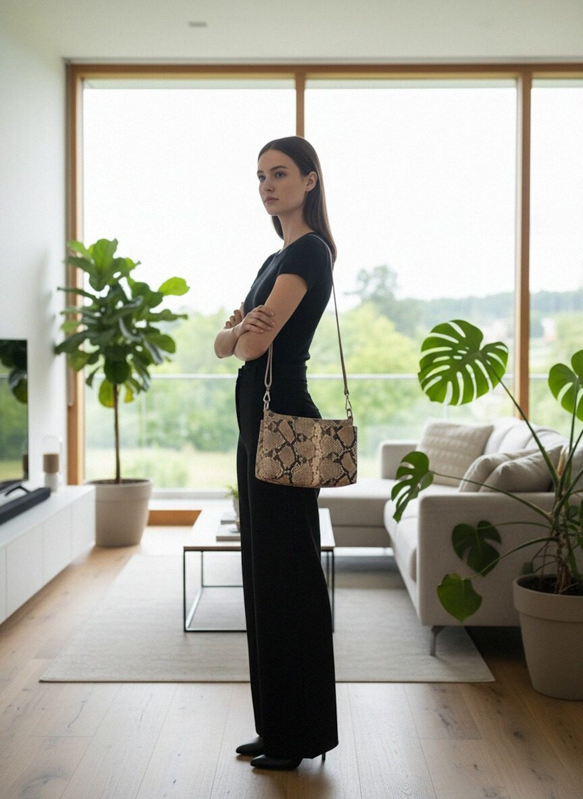 Women’s Genuine Shoulder Bag, Snake Print, Made in Italy, art. 112695