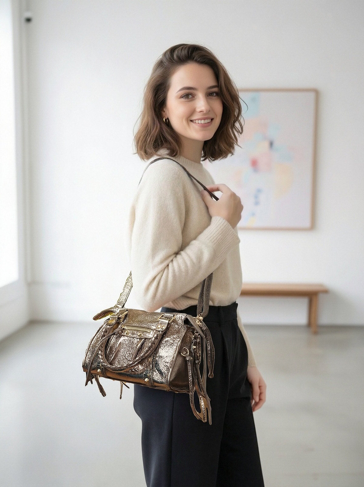Women’s Genuine Leather Shoulder Bag, Made in Italy, art. 112705
