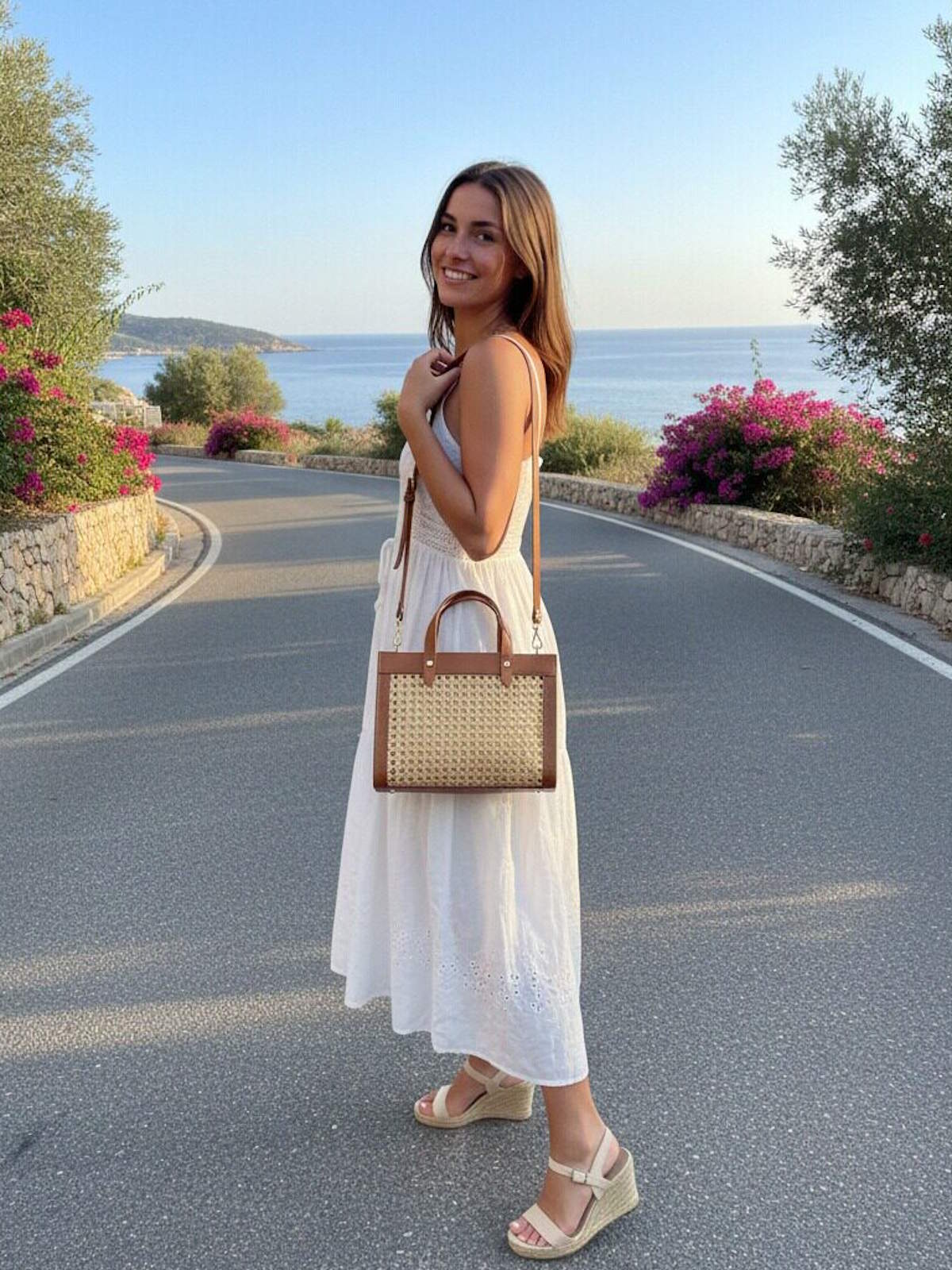 Summer Collection, Genuine Leather and Straw Handbag, Made in Italy, art. 112714