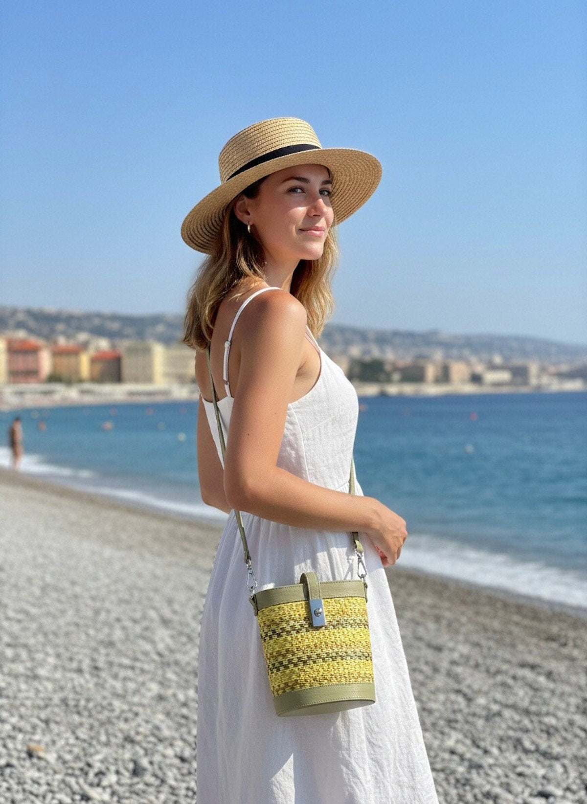 Summer Collection, Genuine Leather and Raffia Straw Shoulder Bag, Made in Italy, art. 112728