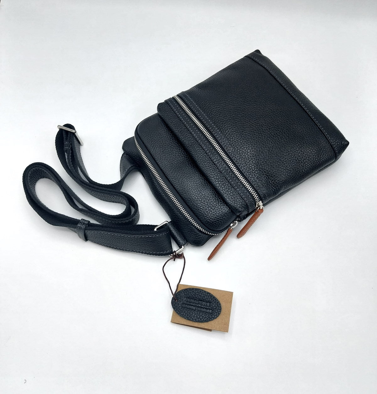 Genuine leather shoulder bag, for men, art. DO4802