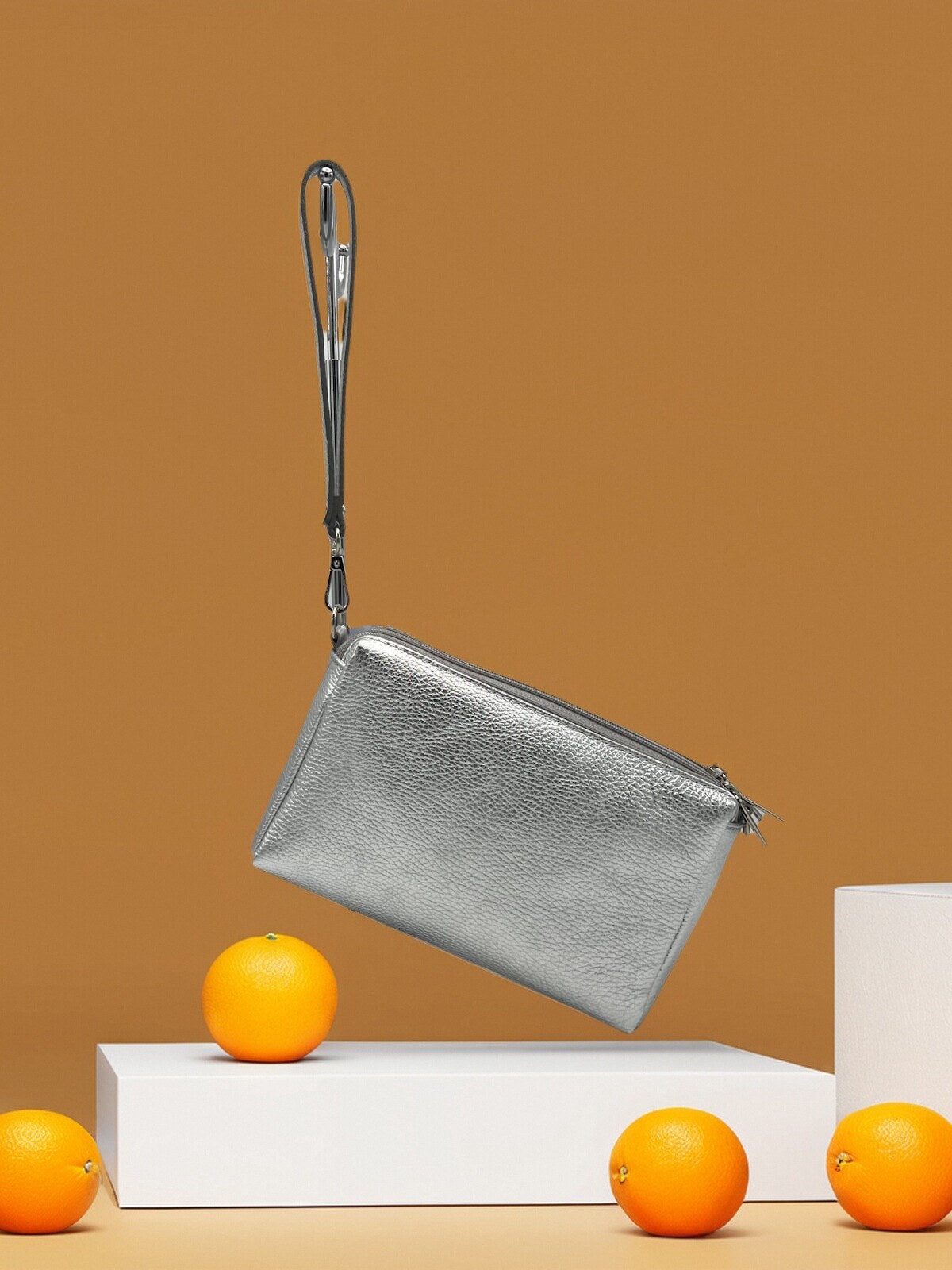 Women's Genuine Leather Triple Compartment Shoulder Bag with Wrist Strap, art. 112135LA