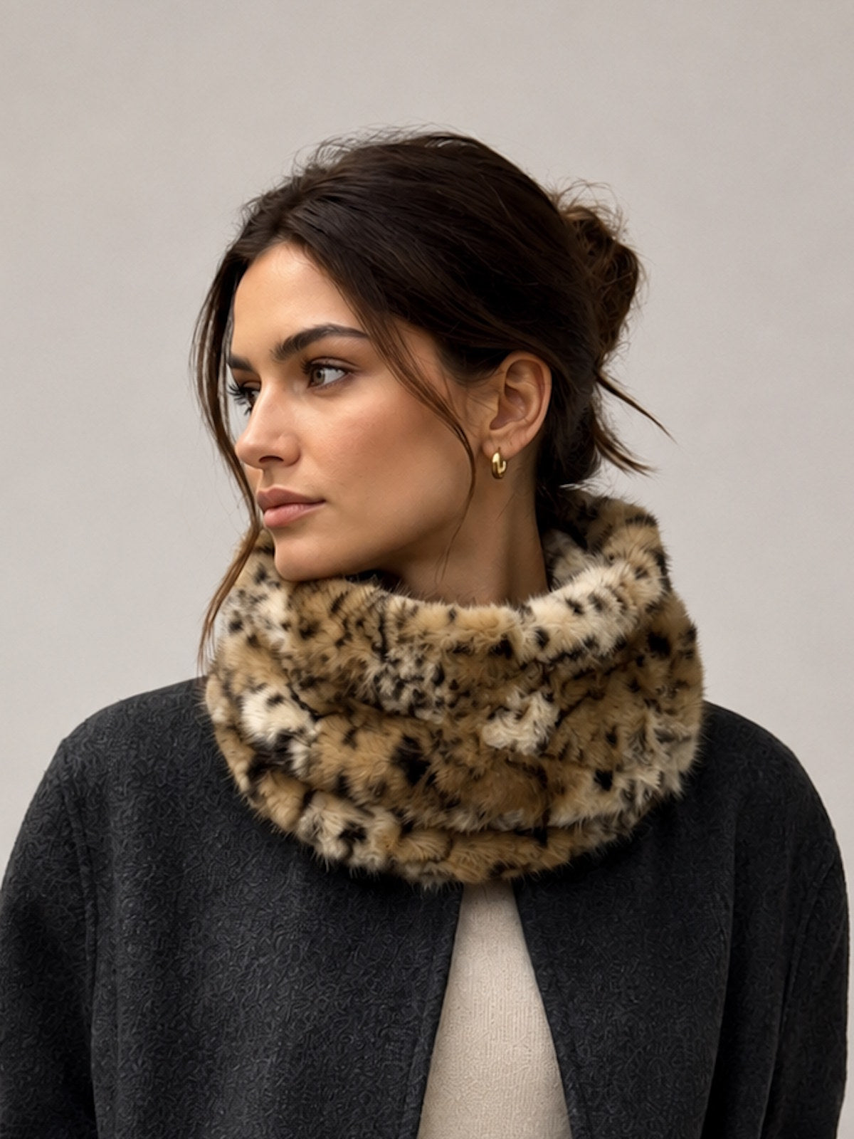 Leopard Print Plush Faux Fur Neck Warmer, Fall/Winter, Art. MZ-2628.532