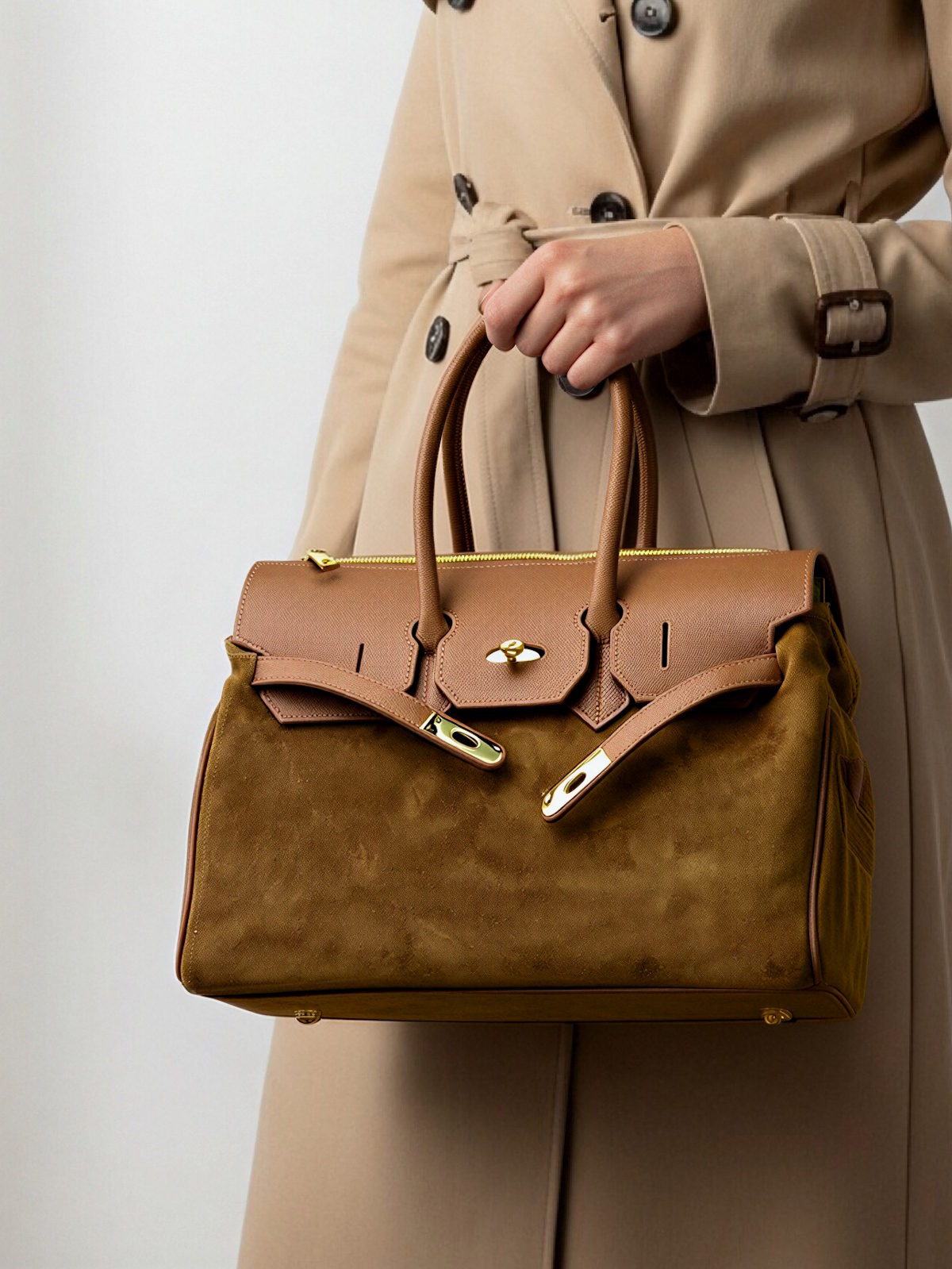 Suede and Genuine Leather Handbag, Big size, Made in Italy, art. 112755