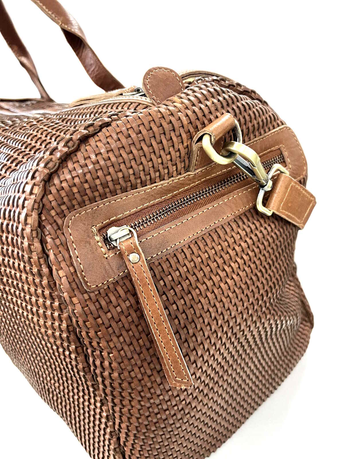 Genuine Leather Woven Weekender Bag for Men, Made in Italy, art. 1842