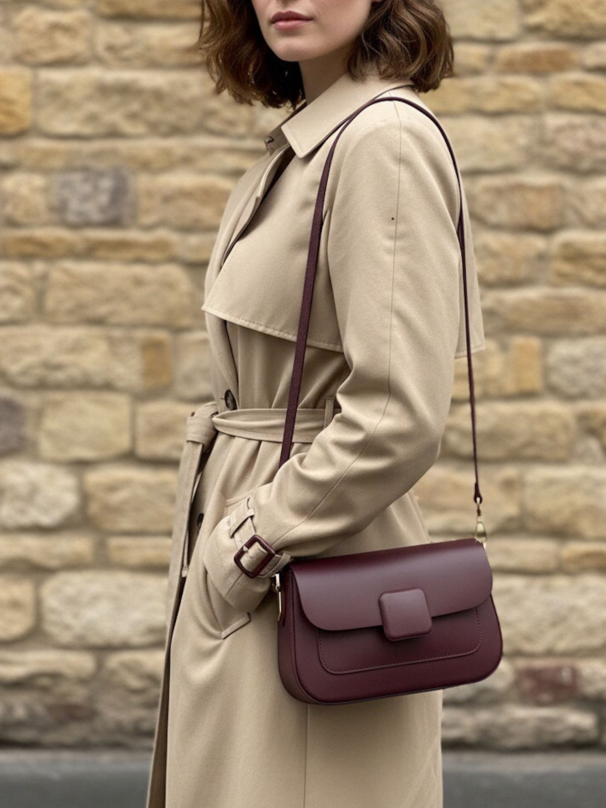 Genuine Leather Minimalist Baguette Shoulder Bag, Made in Italy, art. 112764