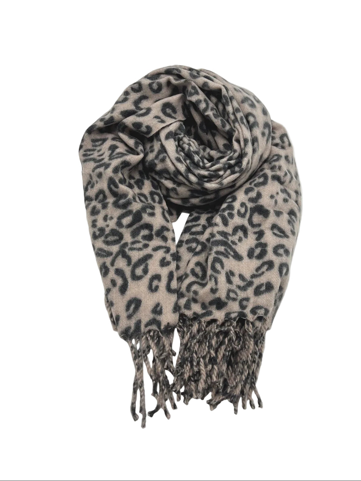 Christmas Gift for Her | Warm Square Leopard Print Fringed Scarf with Plush Gift Bag, art. 262082