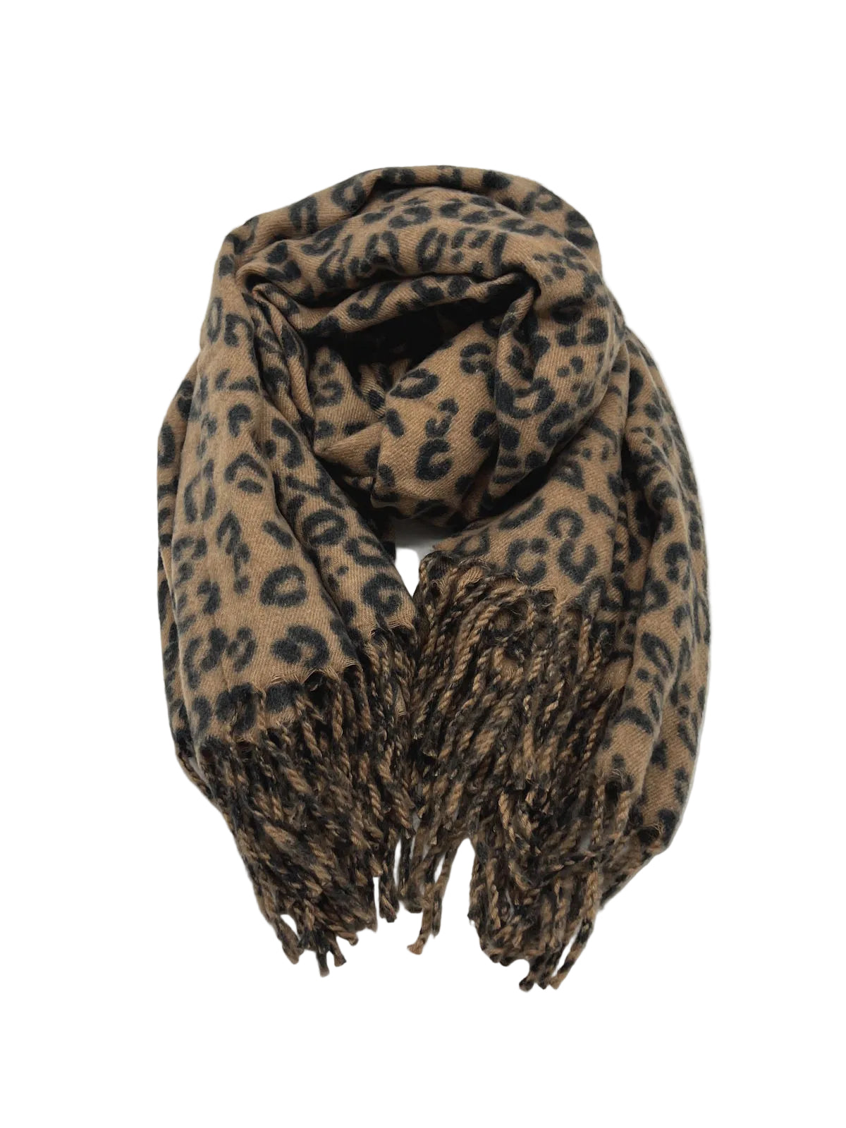 Christmas Gift for Her | Warm Square Leopard Print Fringed Scarf with Plush Gift Bag, art. 262082