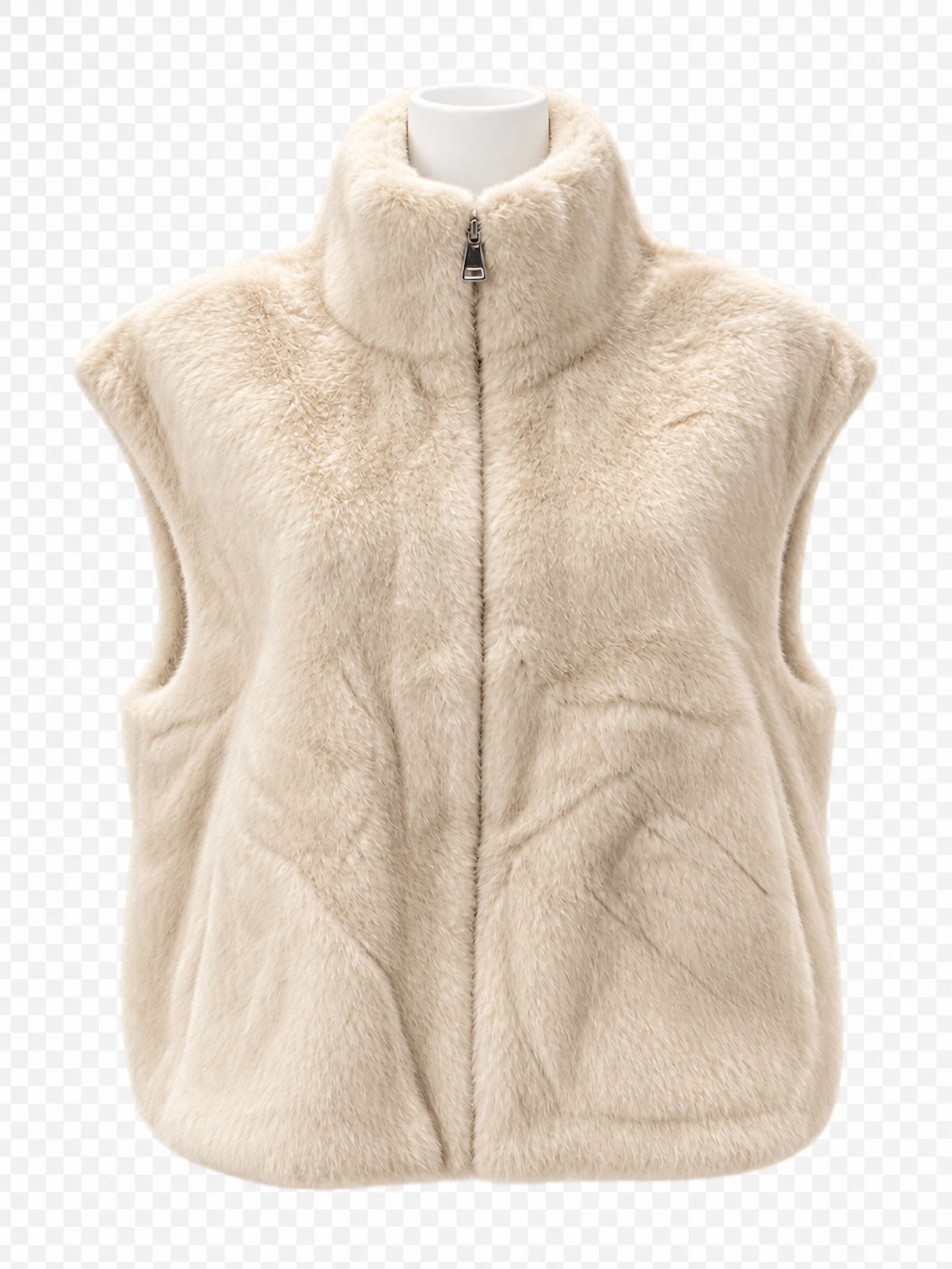 Plush Faux Fur High-Neck Zip-Up Vest, Fall/Winter, Art. XY-02.532