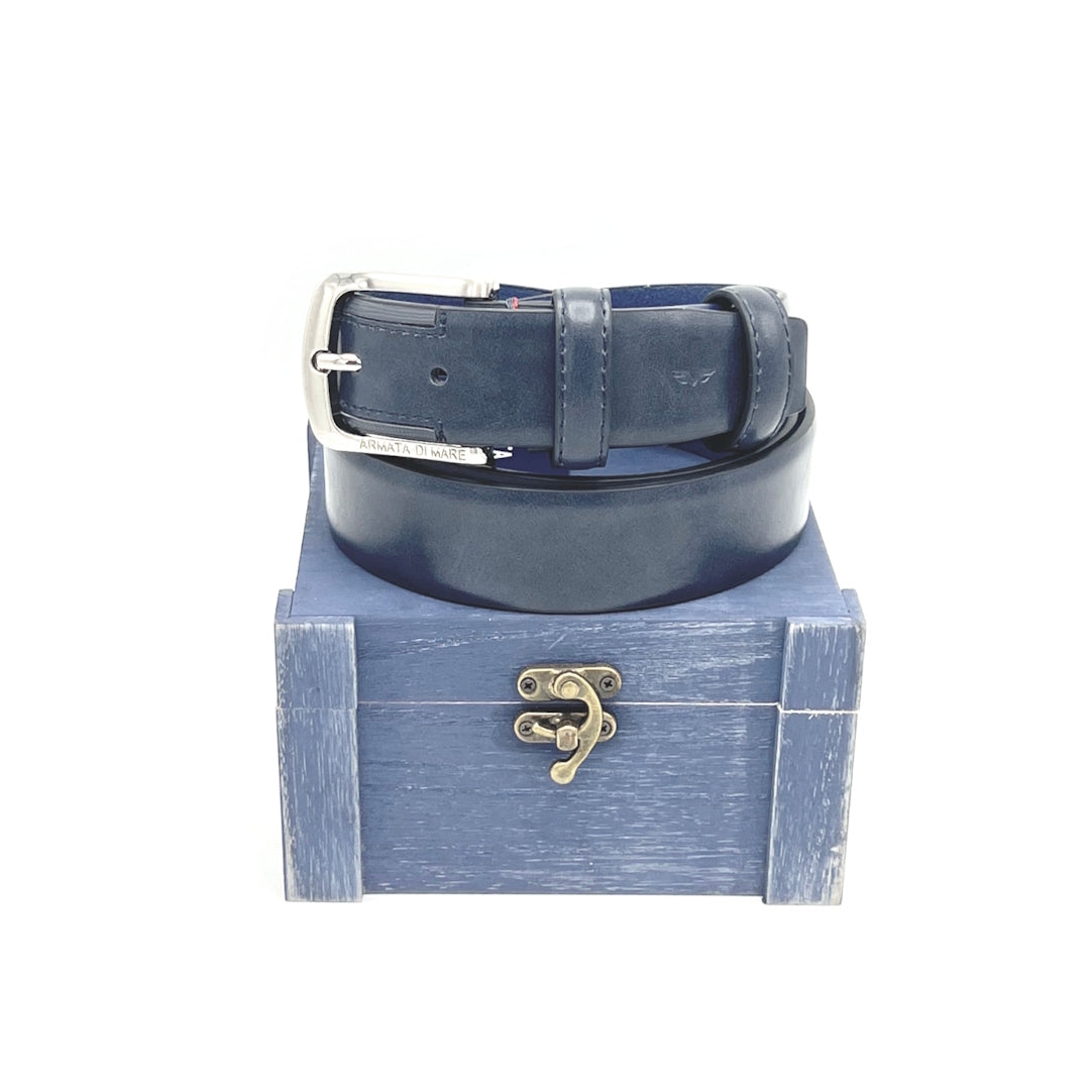 Christmas Gifts Idea, Leather Belt with Woolden Box, Armata di Mare, art. IDK996-35
