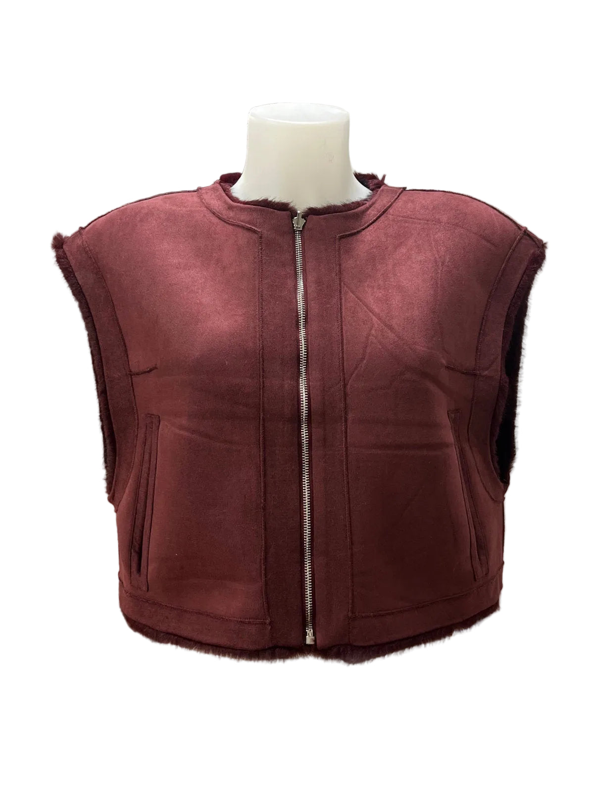 Reversible Plush Faux Fur & Faux Suede Cropped Zip-Up Vest, Fall/Winter, Art. XY-01.532