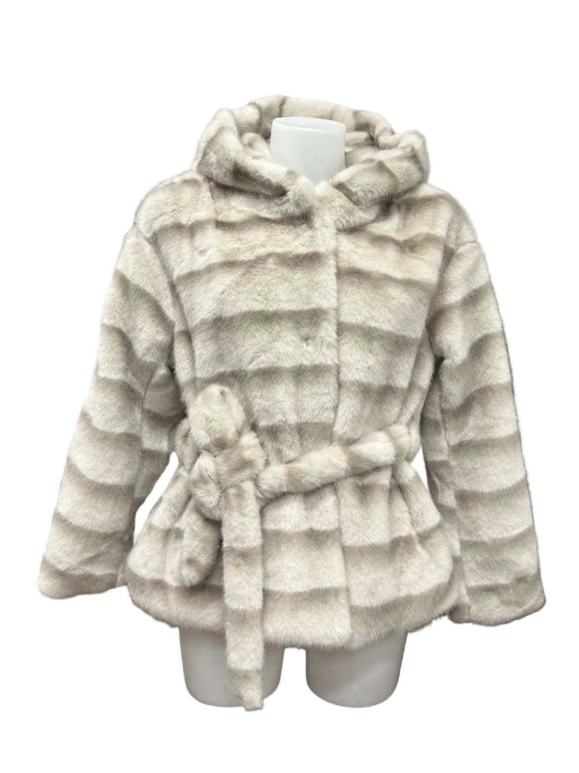Plush Faux Fur Hooded Belted Jacket, Fall/Winter, Art. XY-17.532