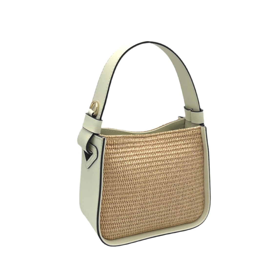 Summer collection, small leather and straw shoulder bag, Made in Italy, art. 112570