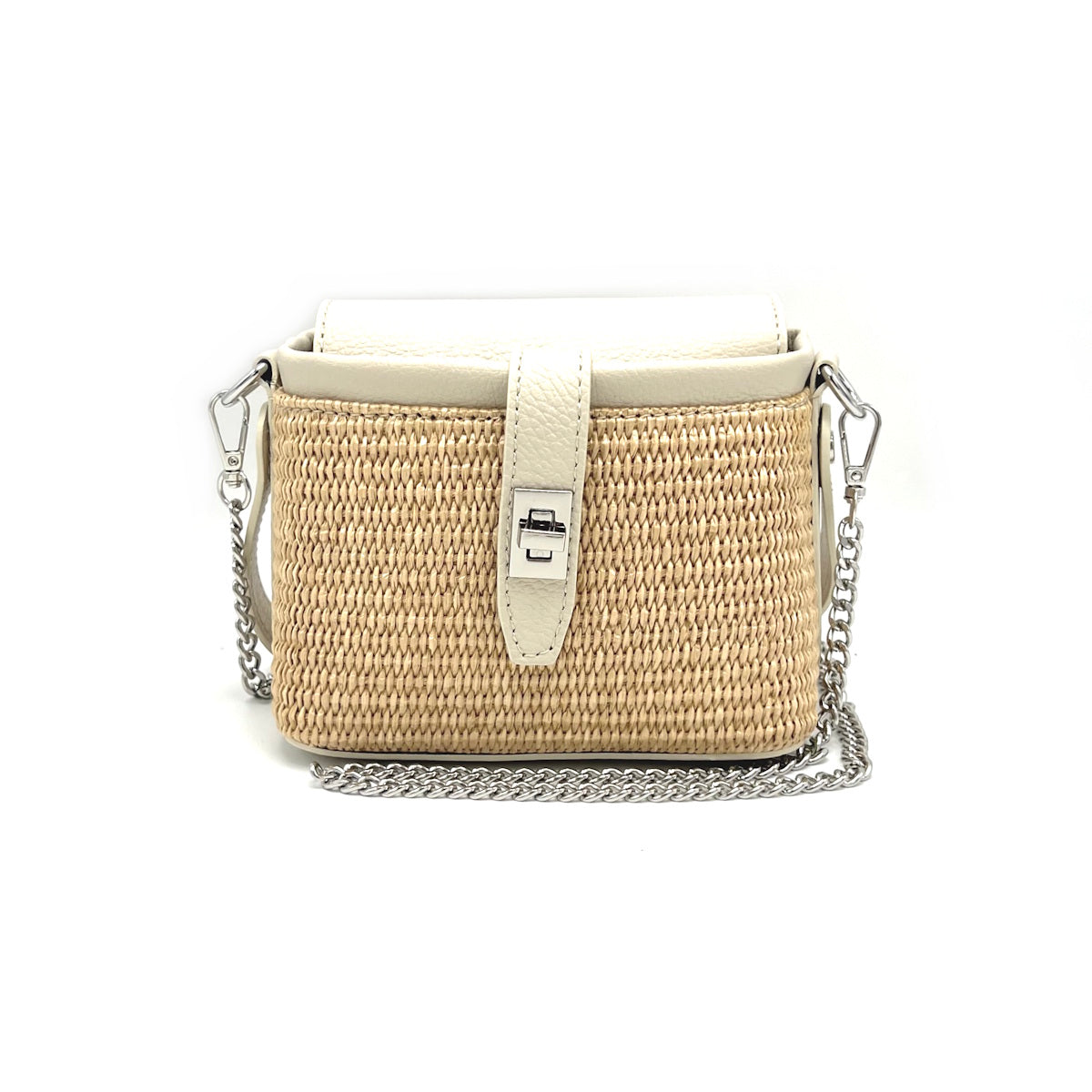 Summer collection, raffia and leather mini chain bag, Made in Italy, art. 112475