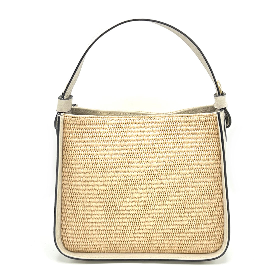 Summer collection, Medium leather and straw shoulder bag, Made in Italy, art. 112564