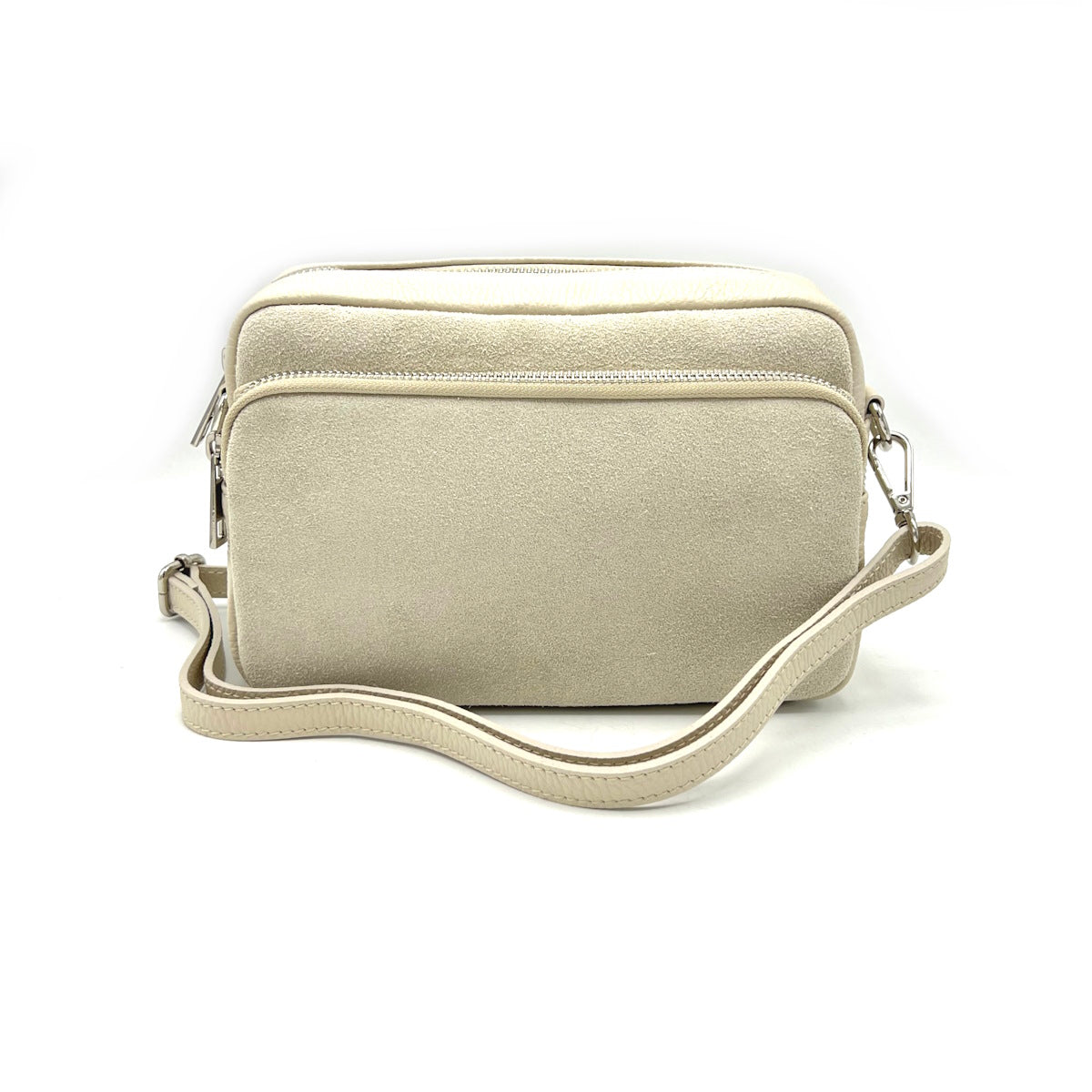 Special offer, Suede leather handbags with crossbody strap, Made in Italy, Art. SuedeBeige