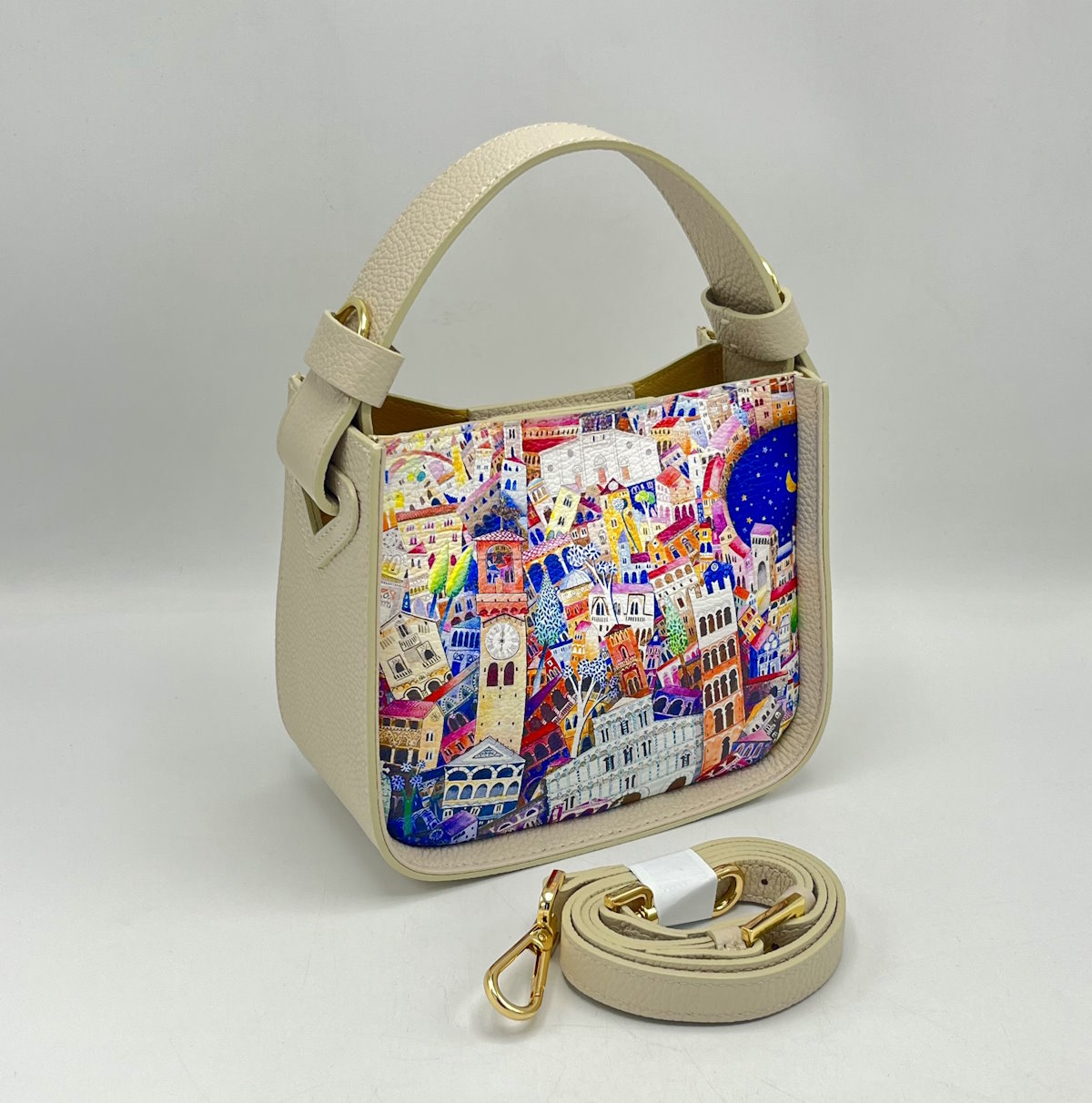 Printed genuine leather handbag, Made in Italy, art. 112482