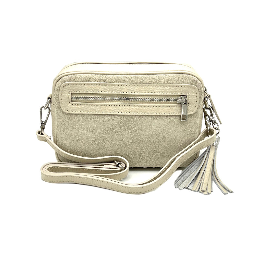 Special offer, Suede leather handbags with crossbody strap, Made in Italy, Art. SuedeBeige