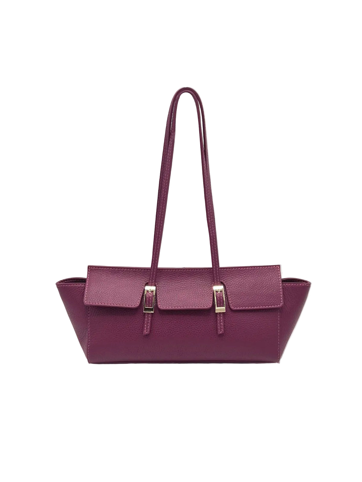 Women's Genuine Leather East-West Tote Bag with Double Buckle Detail, Made in Italy, art. 112791