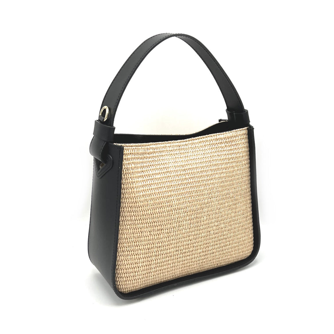 Summer collection, medium leather and straw shoulder bag, Made in Italy, art. 112571