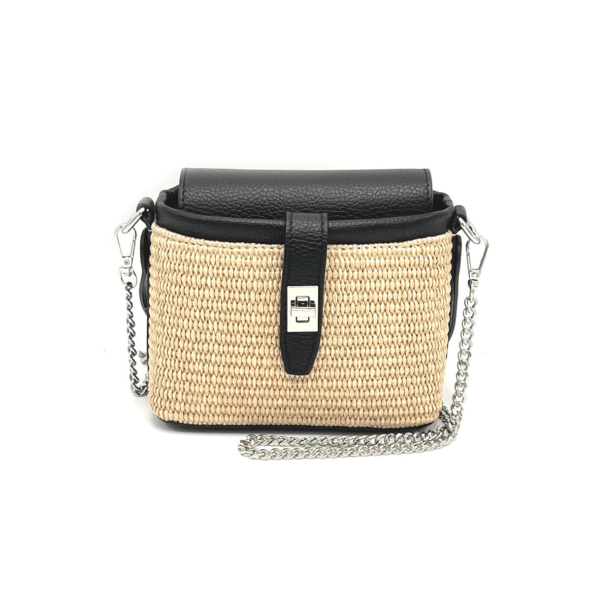 Summer collection, raffia and leather mini chain bag, Made in Italy, art. 112475