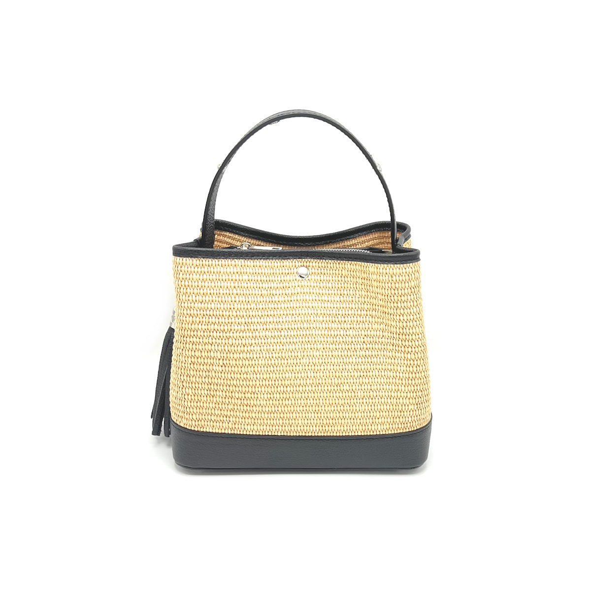 Summer collection, raffia and genuine leather bucket bag, Made in Italy, art. 112595