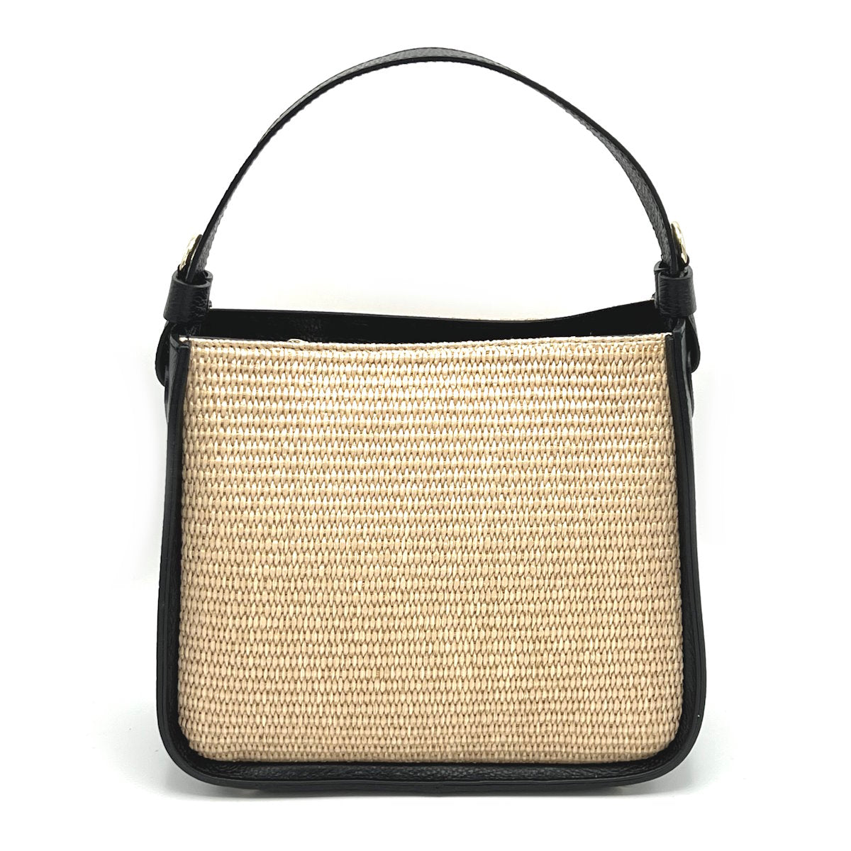 Summer collection, Medium leather and straw shoulder bag, Made in Italy, art. 112564