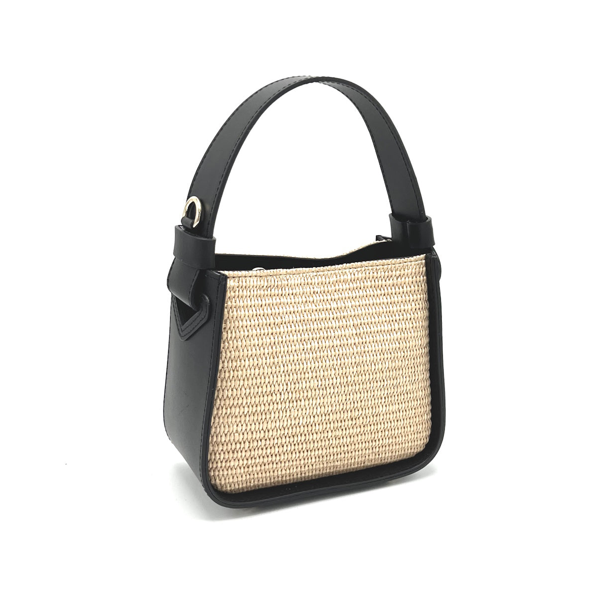 Summer collection, small leather and straw shoulder bag, Made in Italy, art. 112570