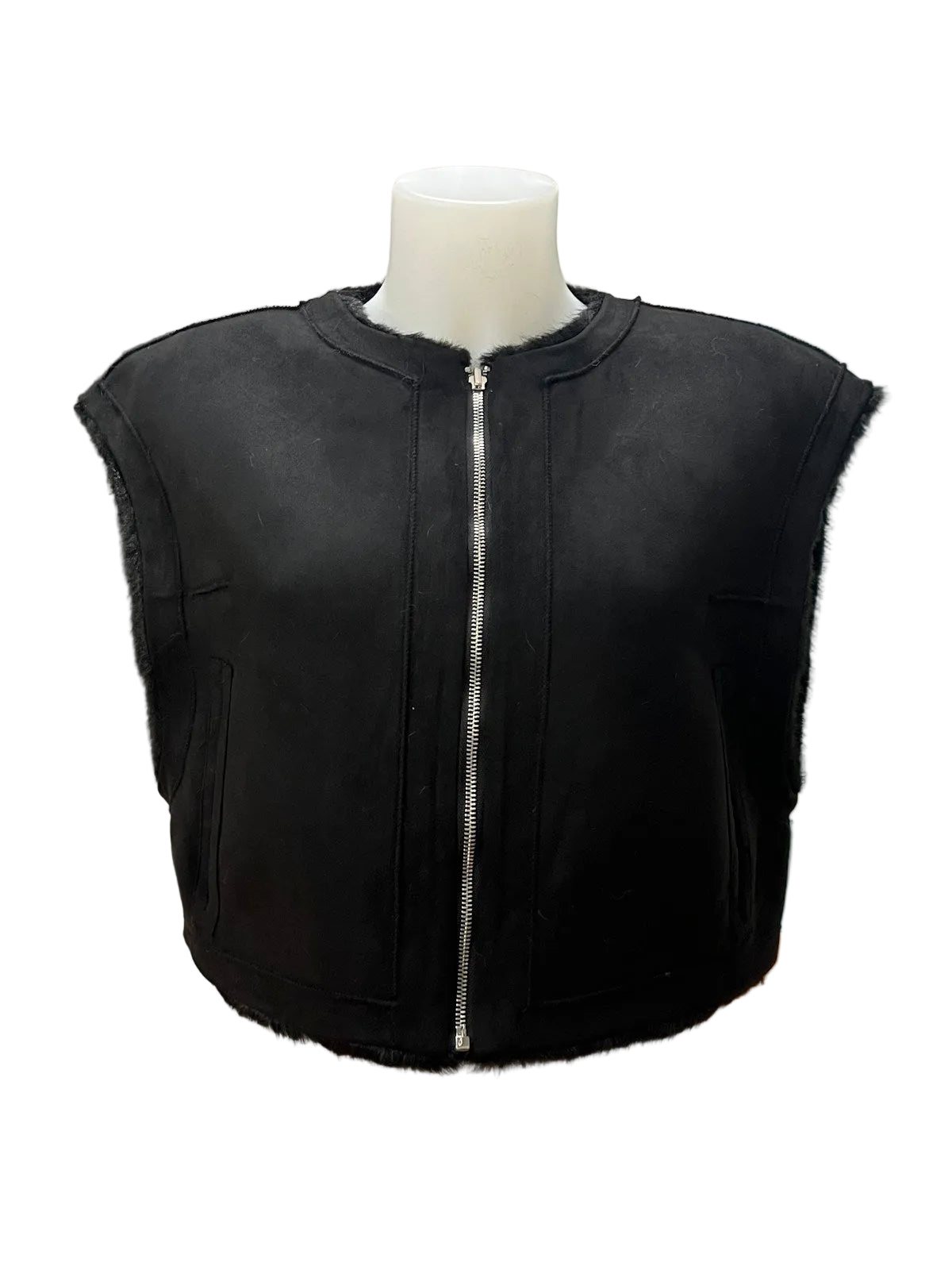 Reversible Plush Faux Fur & Faux Suede Cropped Zip-Up Vest, Fall/Winter, Art. XY-01.532