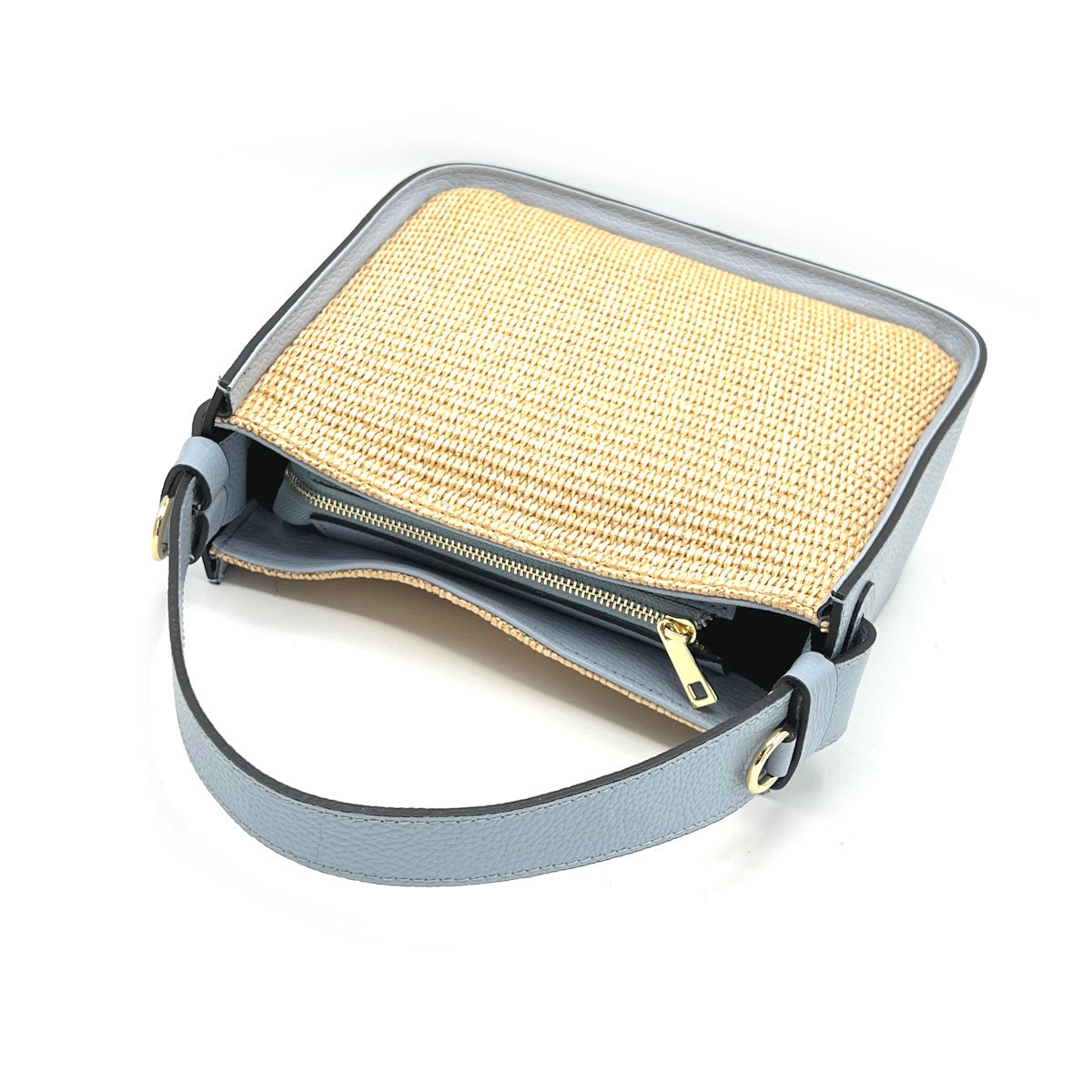 Summer collection, Medium leather and straw shoulder bag, Made in Italy, art. 112564