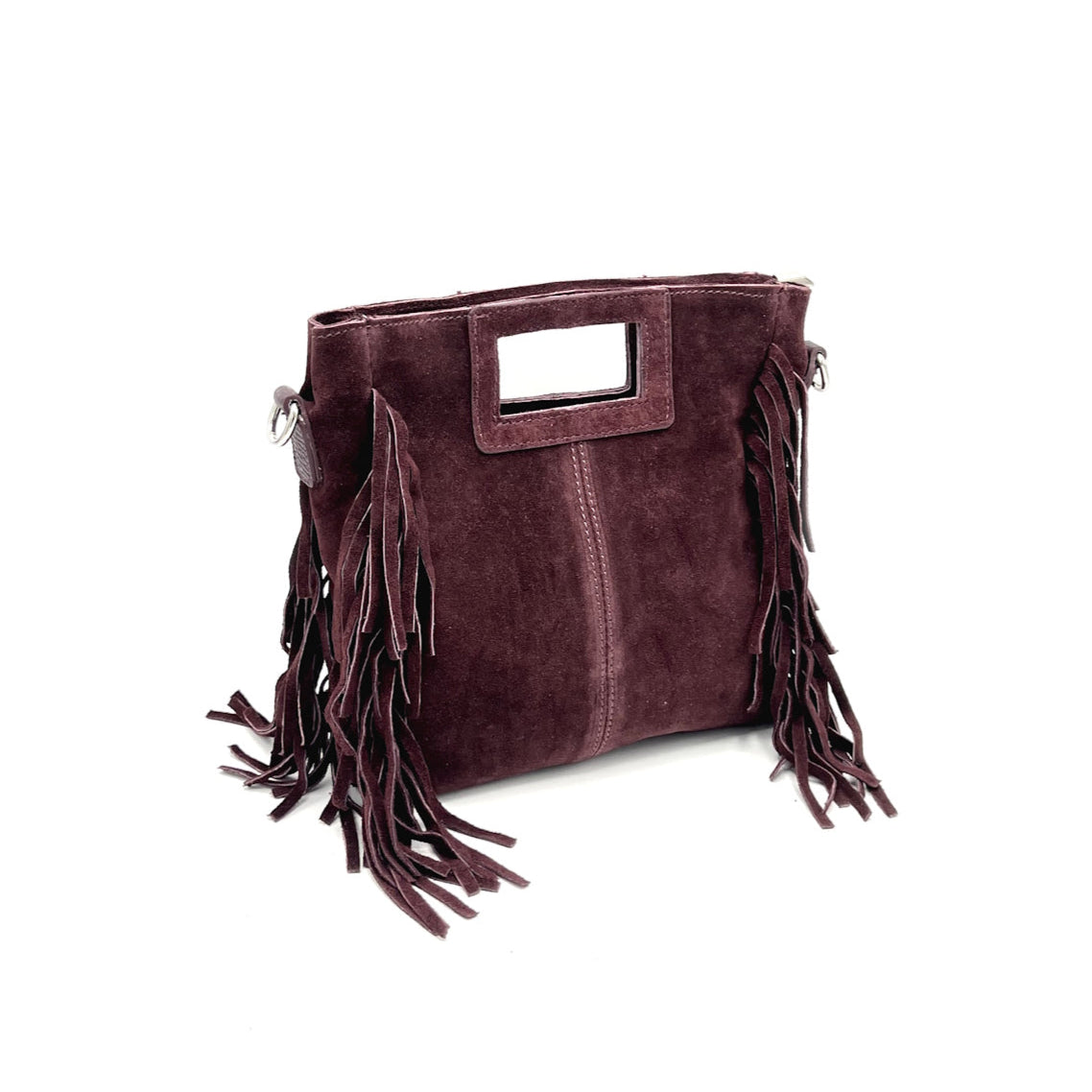 Borsa a mano in camoscio con frange, Made in Italy, art. 112623