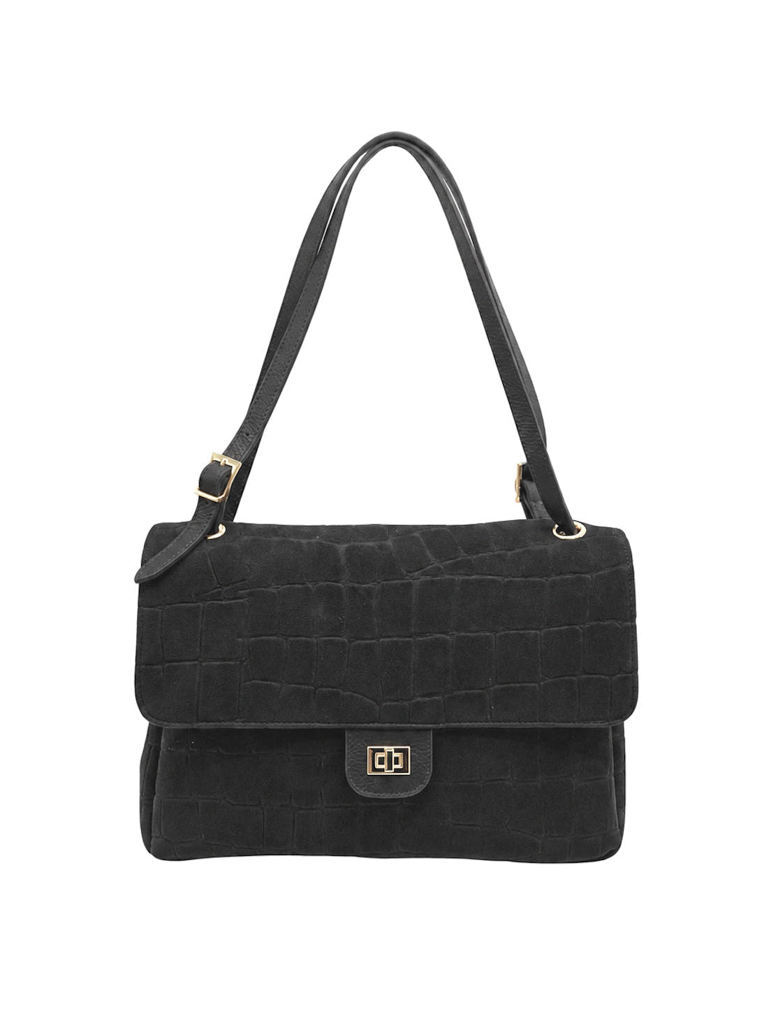 Medium Genuine Leather & Suede Croc-Embossed Shoulder Bag, Made in Italy, art. 112801