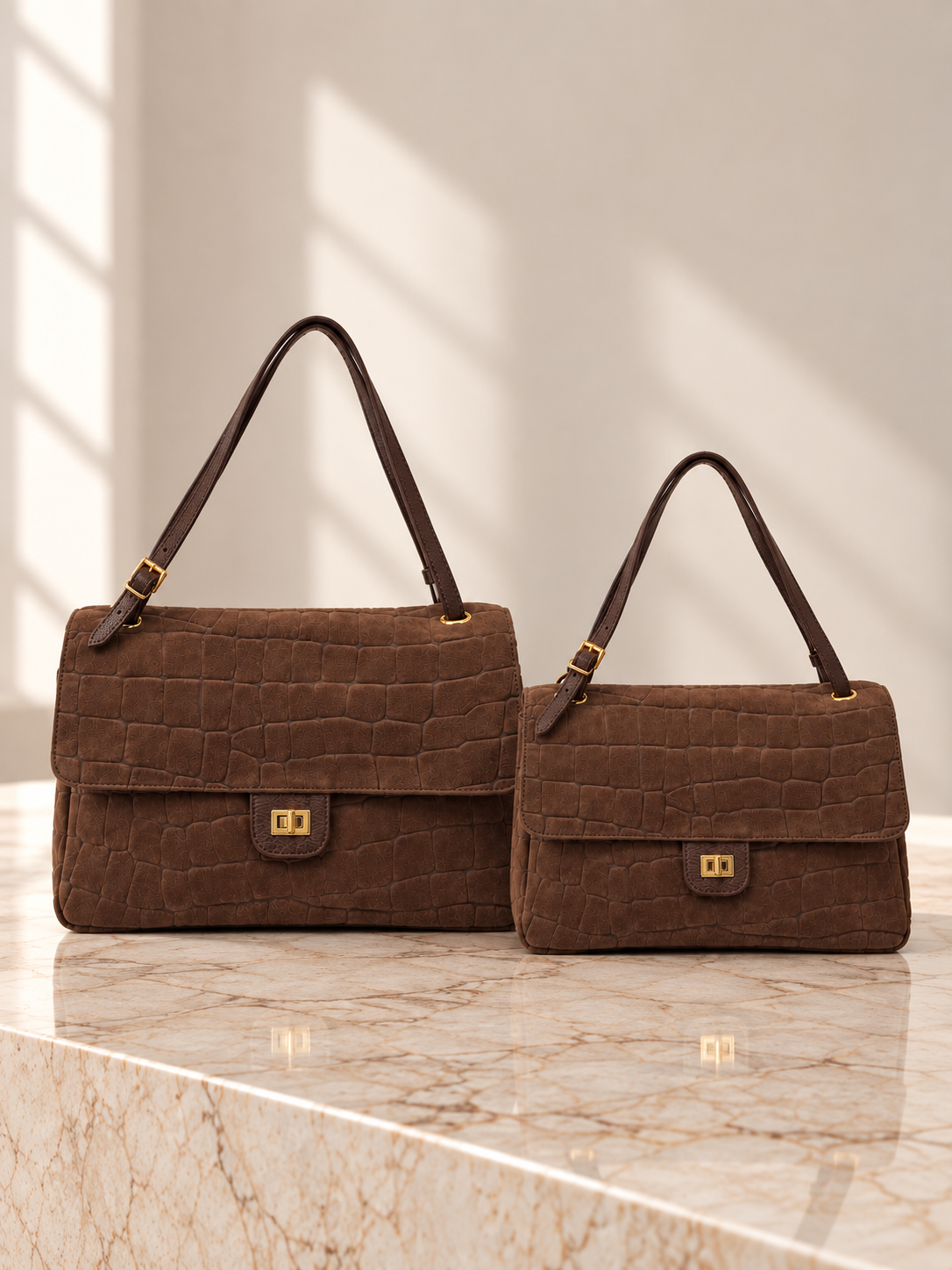Medium Genuine Leather & Suede Croc-Embossed Shoulder Bag, Made in Italy, art. 112801