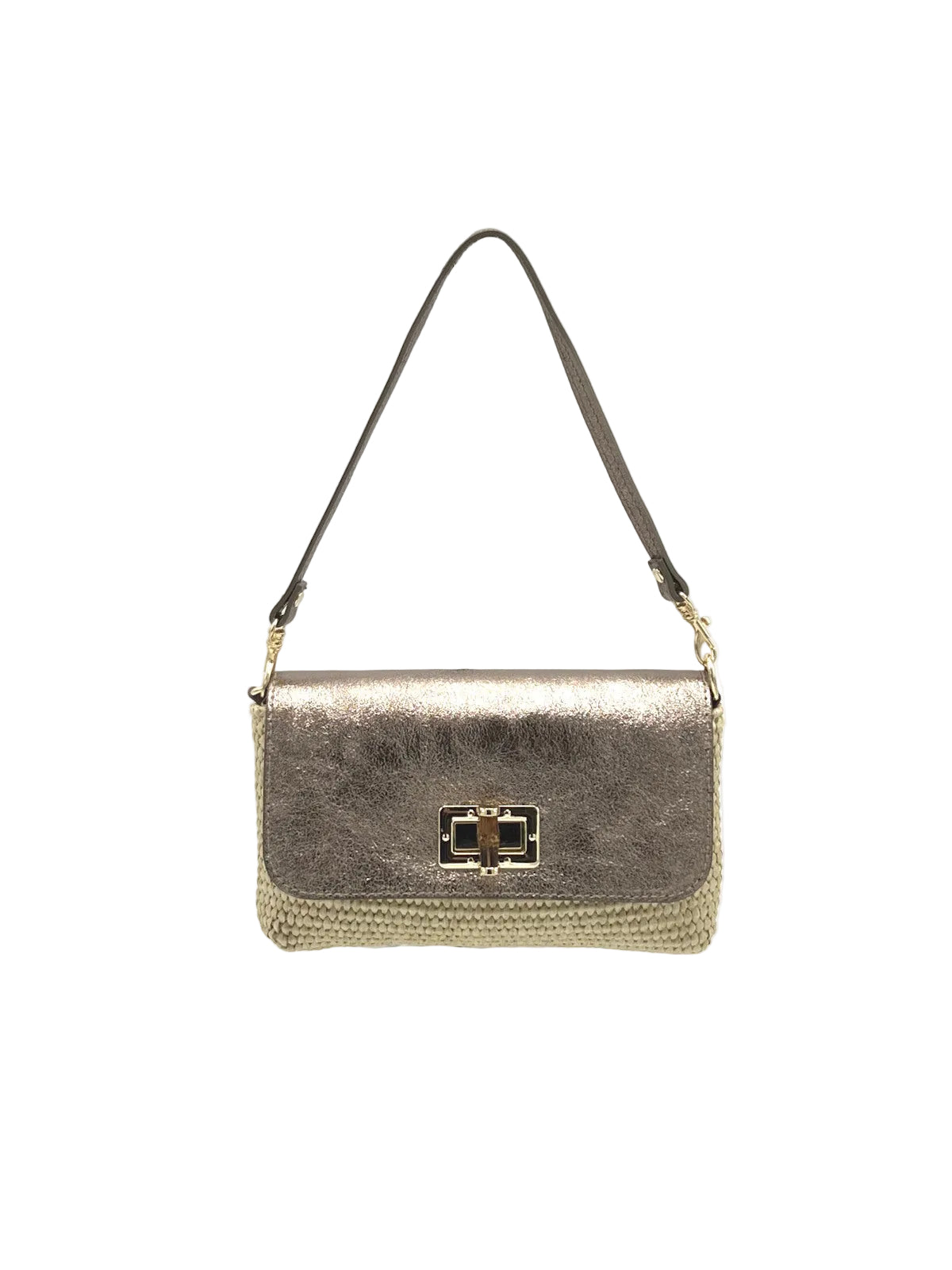 Summer collection, Genuine Leather and Straw Mini Handbag with Chian, Made in Italy, art. 112721