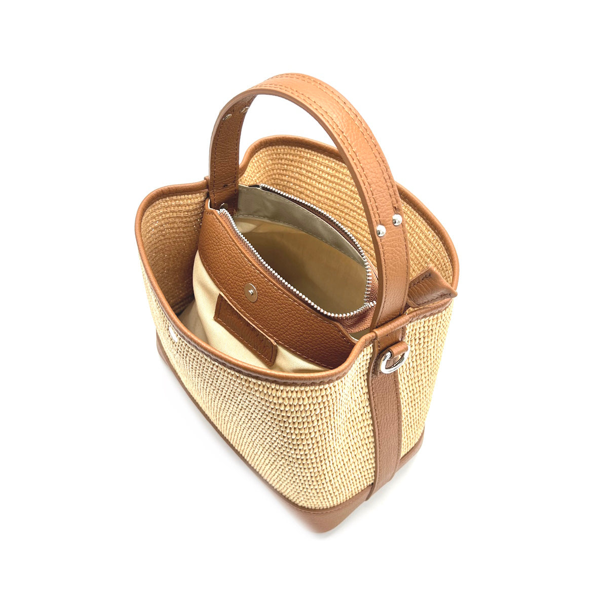 Summer collection, raffia and genuine leather bucket bag, Made in Italy, art. 112595