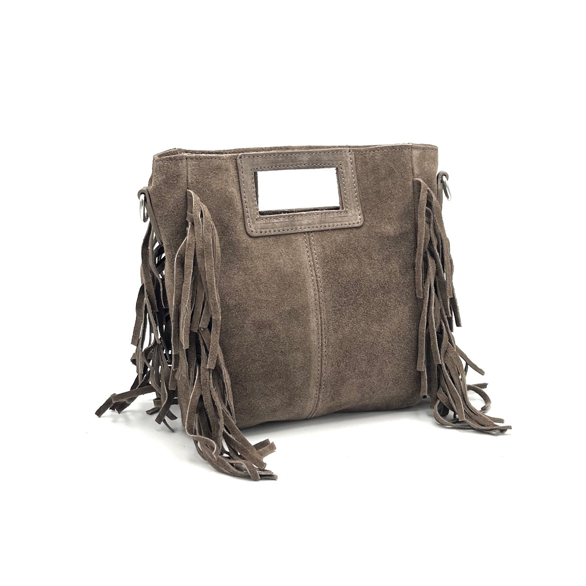 Borsa a mano in camoscio con frange, Made in Italy, art. 112623