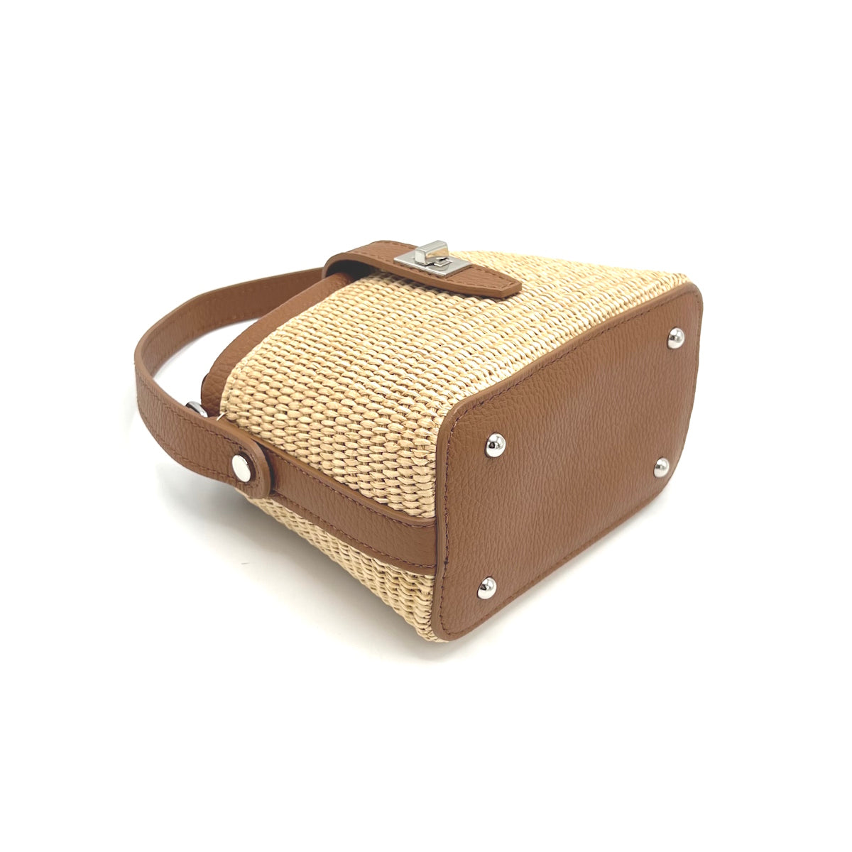 Summer collection, raffia and leather mini chain bag, Made in Italy, art. 112475