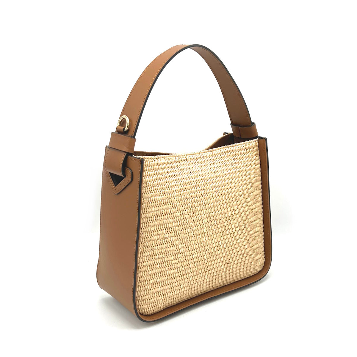 Summer collection, medium leather and straw shoulder bag, Made in Italy, art. 112571