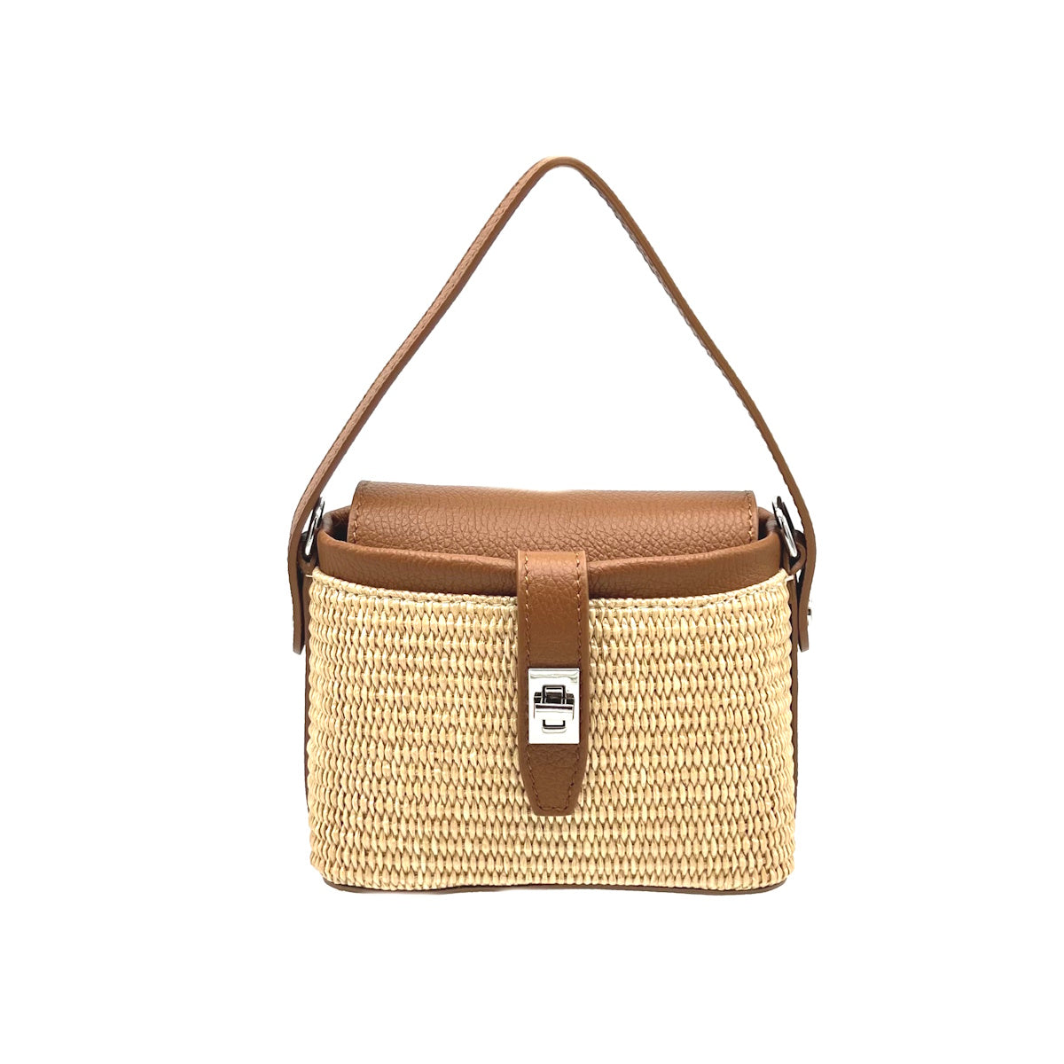 Summer collection, raffia and leather mini chain bag, Made in Italy, art. 112475