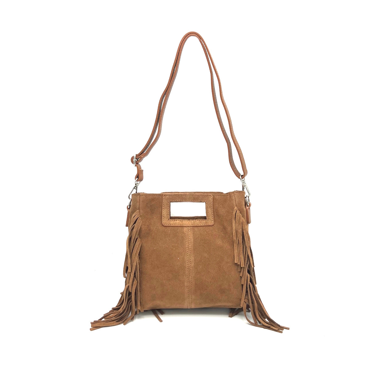 Borsa a mano in camoscio con frange, Made in Italy, art. 112623