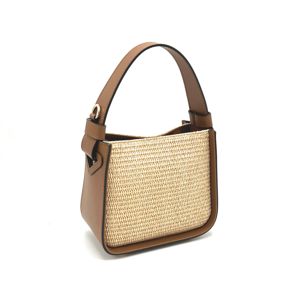 Summer collection, small leather and straw shoulder bag, Made in Italy, art. 112570