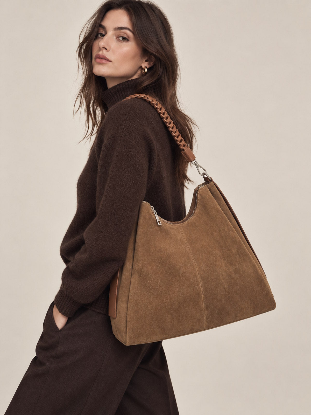 Suede and Genuine Leather shoulder bag with strap, Made in Italy, art. 112754