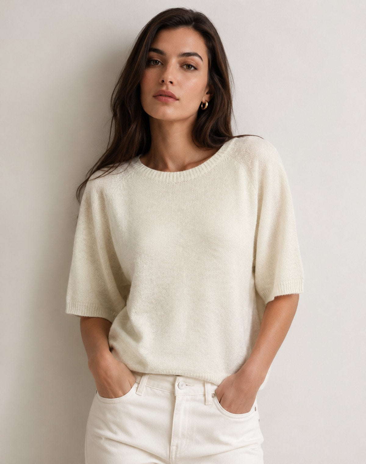 Short Sleeve Crew Neck Sweater in Baby Alpaca Wool Blend, art. 17448