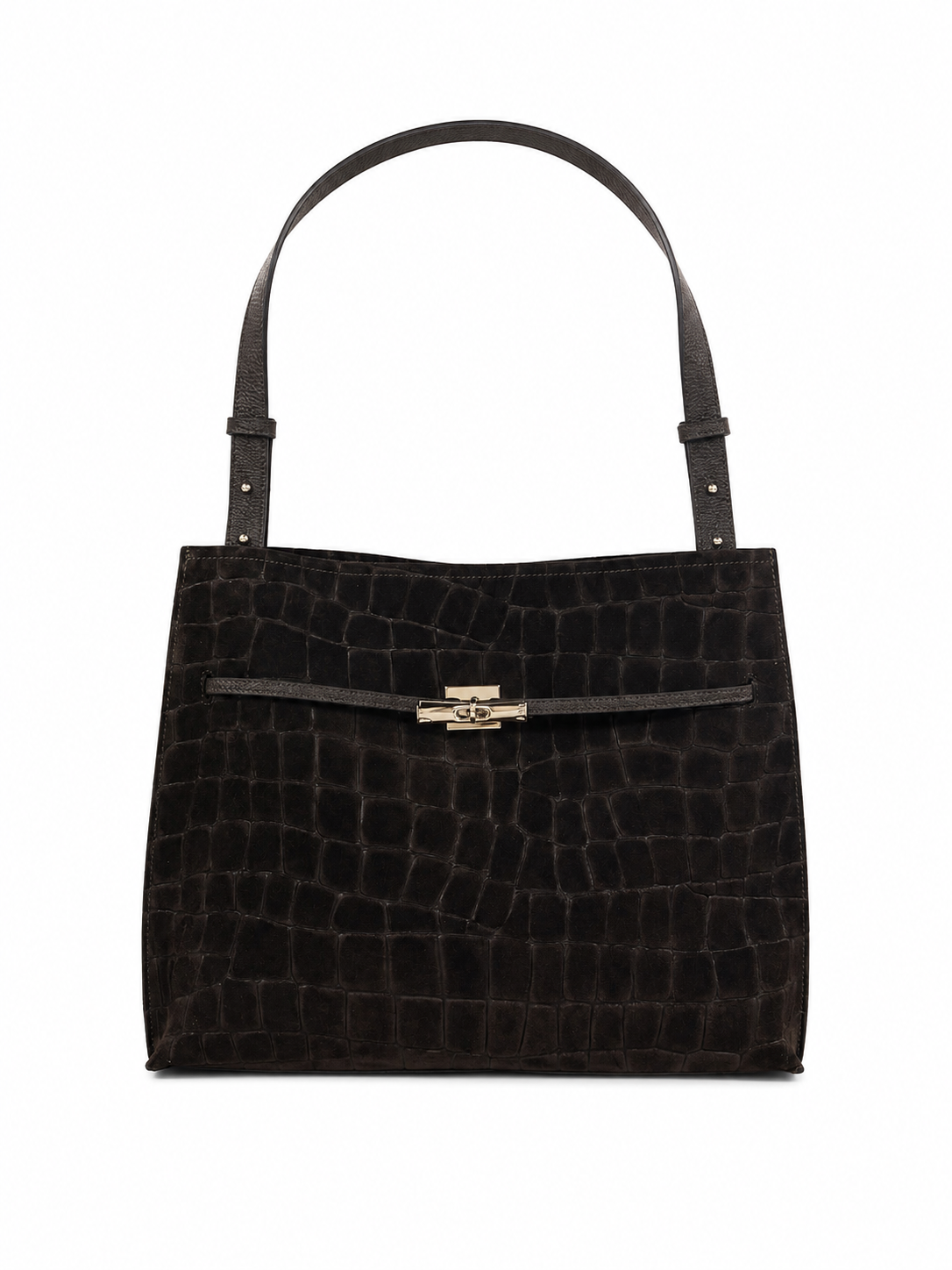 Genuine Leather & Suede Croc-Embossed Shoulder Tote, Made in Italy, art. 112784