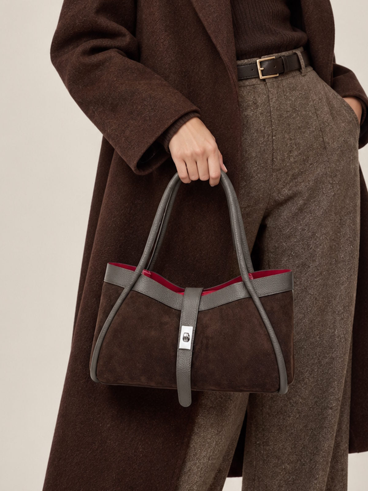 Genuine Leather and Suede Handbag with Crossbody Strap, Made in Italy, art. 112752