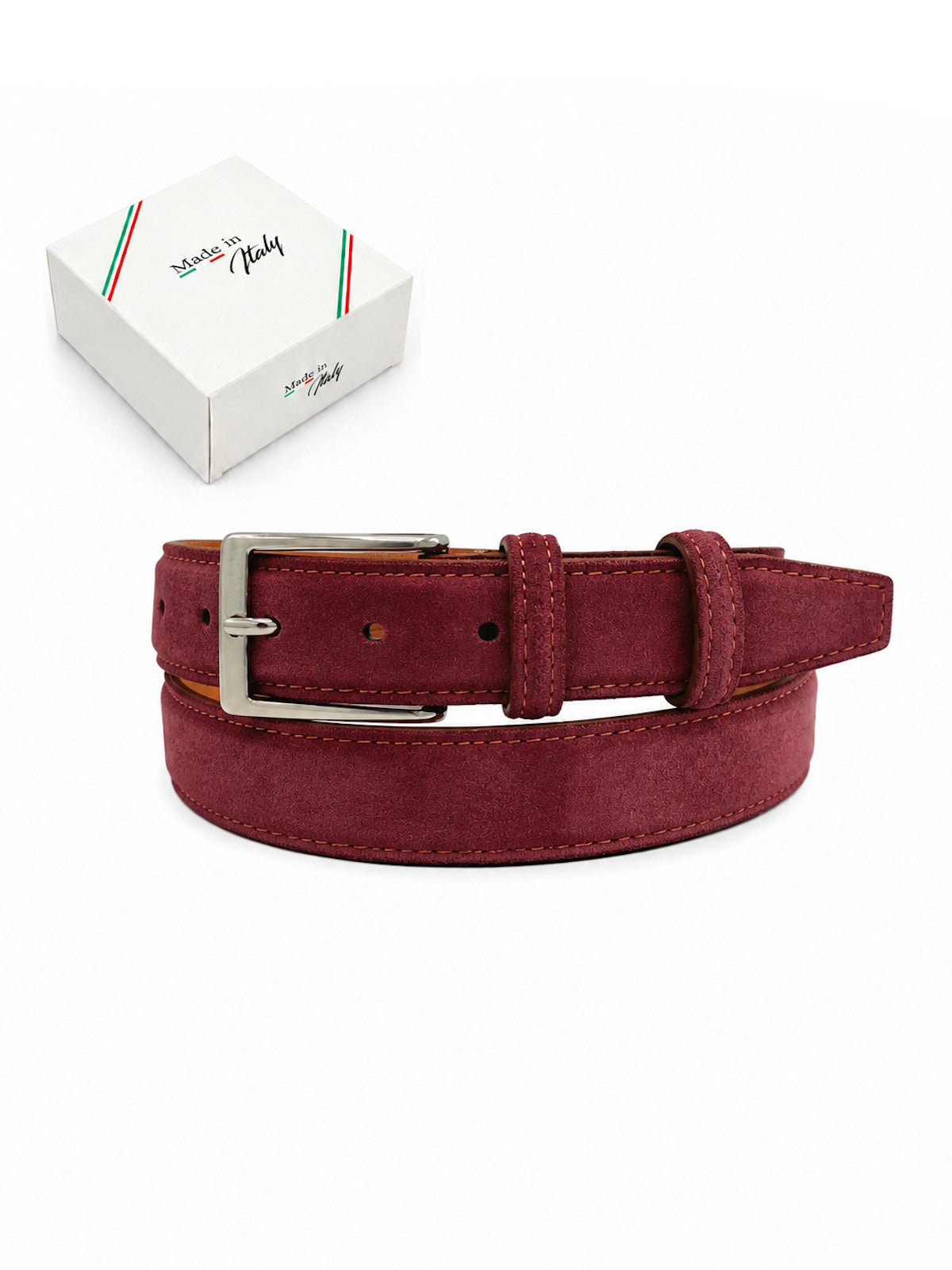 Men's Genuine Suede Leather Belt with Classic Pin Buckle - Made in Italy, Suie Valentini, art. 2021
